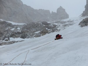 Jacek Czech climbing on an icy slope