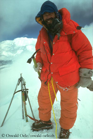 Oelz on the summit of Mount Everest