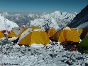 Tent village on Everest South Col