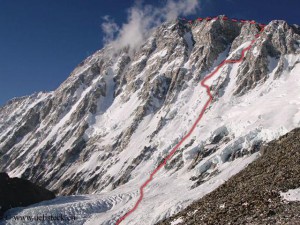 Ueli’s route through Shishapangma South Face that he climbed in 2011