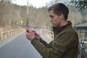 Ben's pictured here taking a GPS point with his smart phone (Photo: E. O'Neill)