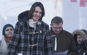 Maksim Kats at an opposition rally