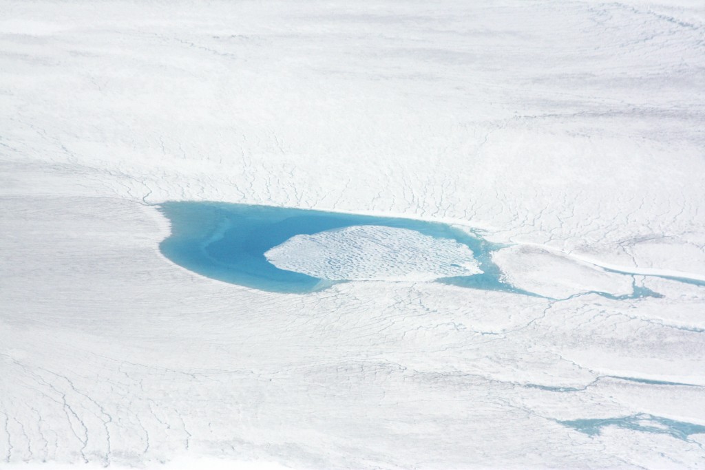 Greenland is white and blue, when melt ponds form (I.Quaile)