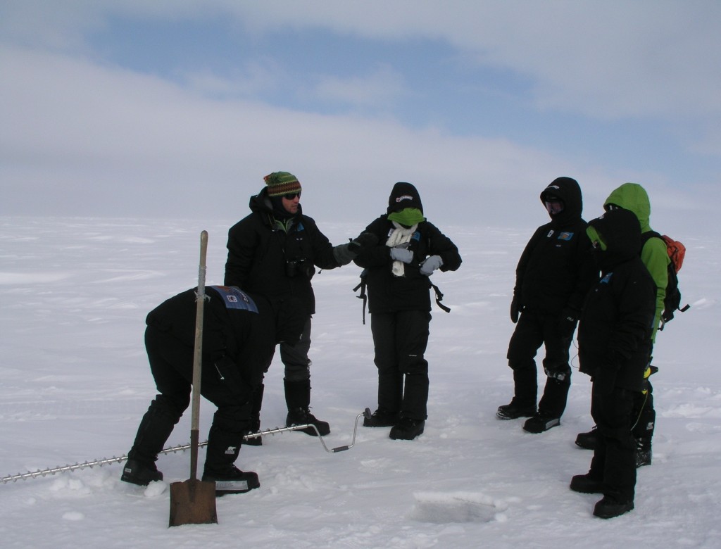 Marc Cornelissen on the sea ice at Barrow, Alaska, with CCC students, in 2008. (Pic: I.Quaile)
