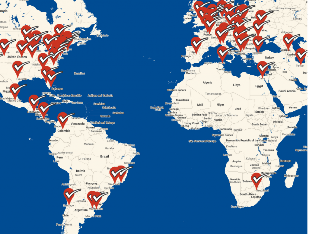 Screenshot of world map with locations of fact-checking organization