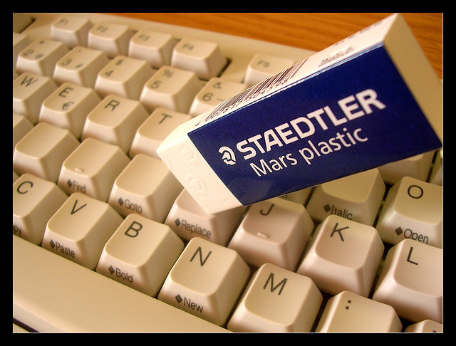 Photo of an eraser on a keyboard