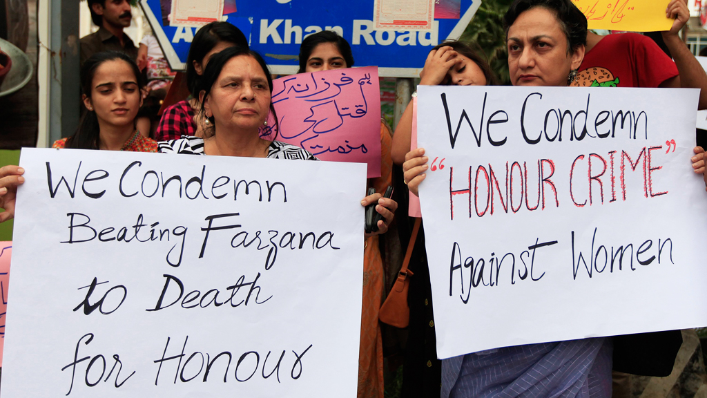 Members of civil society and the Human Rights Commission of Pakistan protest in Islamabad, against the killing of Farzana Iqbal
